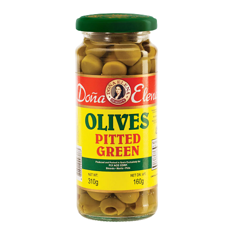 DE PITTED GREEN OLIVES 310G 000012